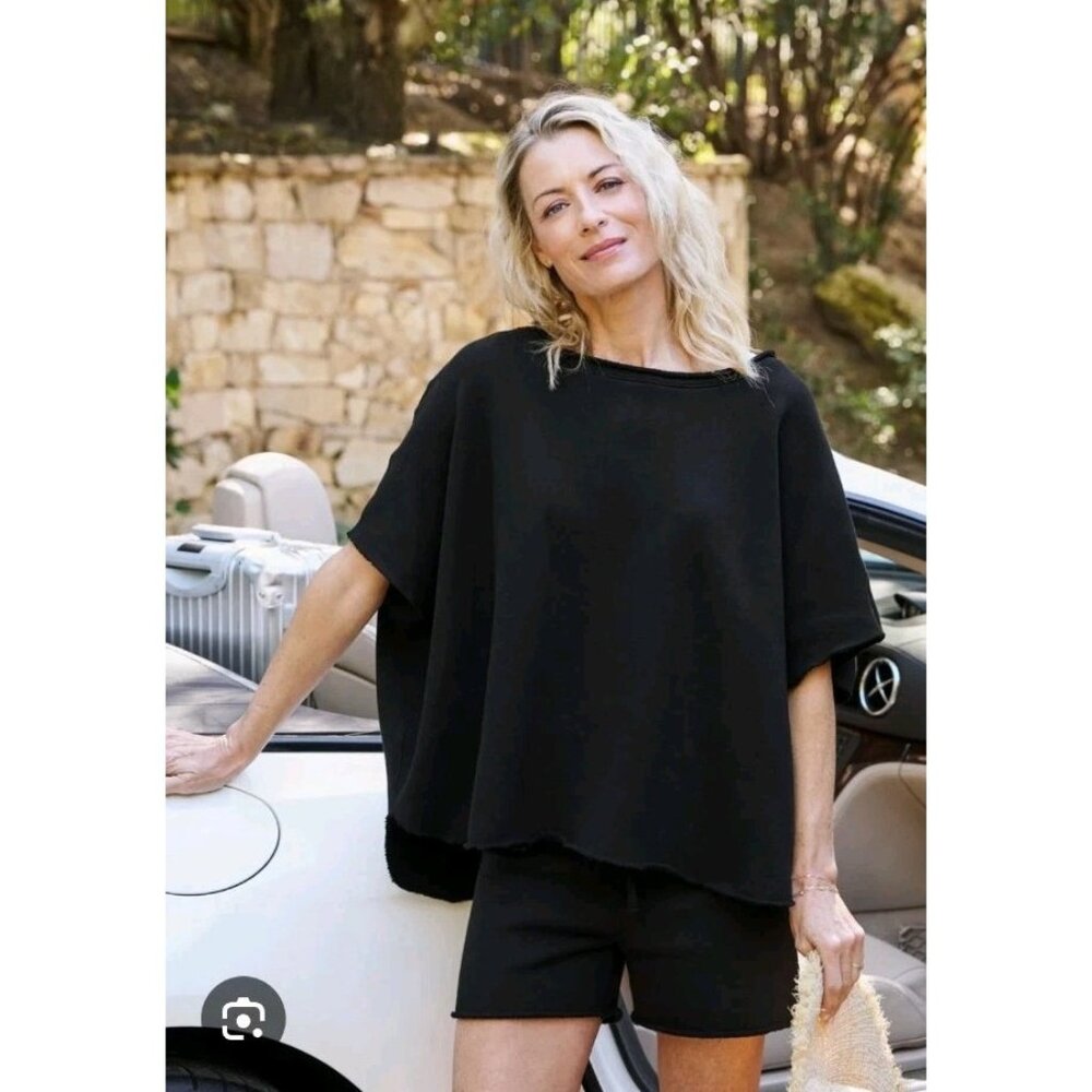 Frank & Eileen OS Olive Capelet Shirt Raw Hem Edges Grunge Oversized Comfy Black - Picture 1 of 9